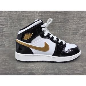 Air Jordan 1 Mid Special Edition Patent Leather GS Black Gold Shoes Size 6.5Y